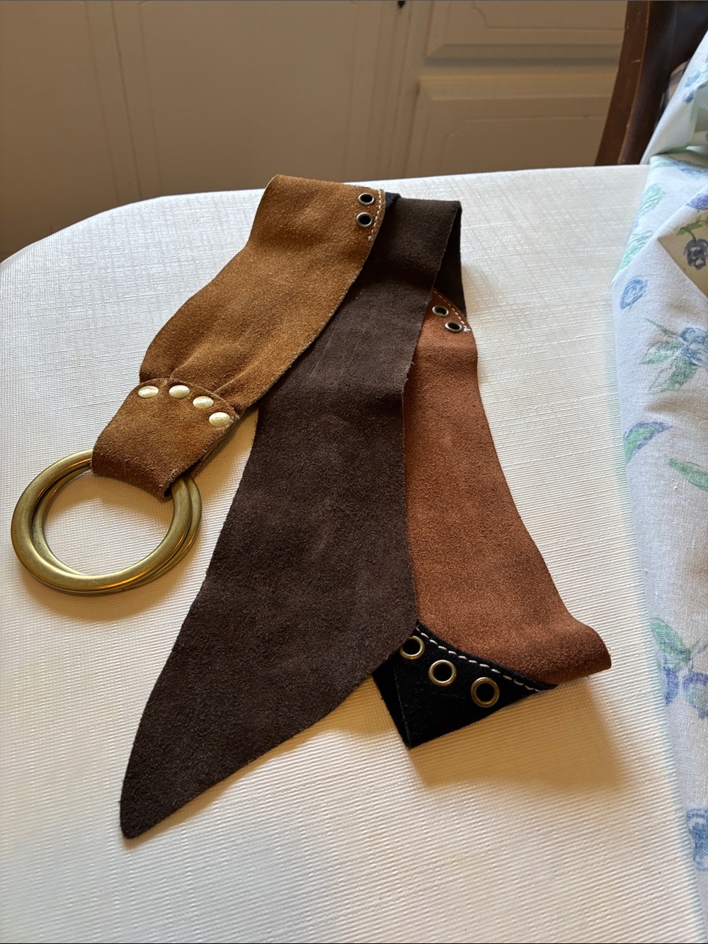 Women's Suede Ring Belt in Multi Brown Tones